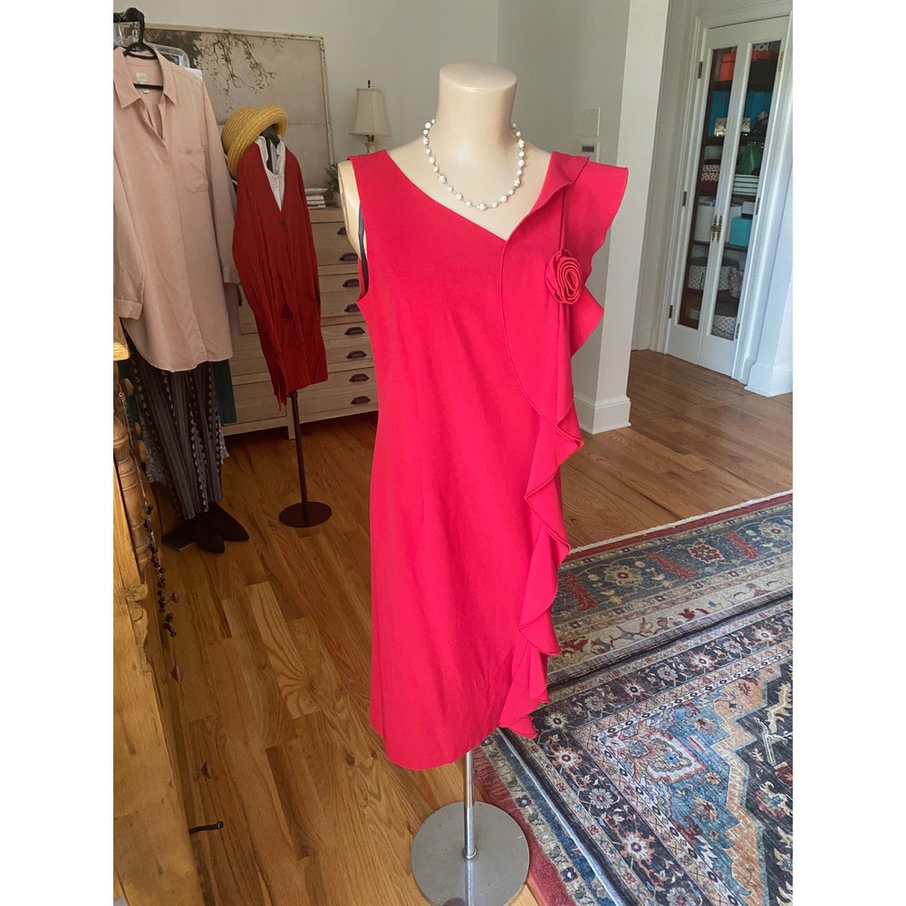 Emma & Michele Red Ruffle Rosette Sheath Dress Sleeveless Size 8 NWT - Picture 8 of 15
